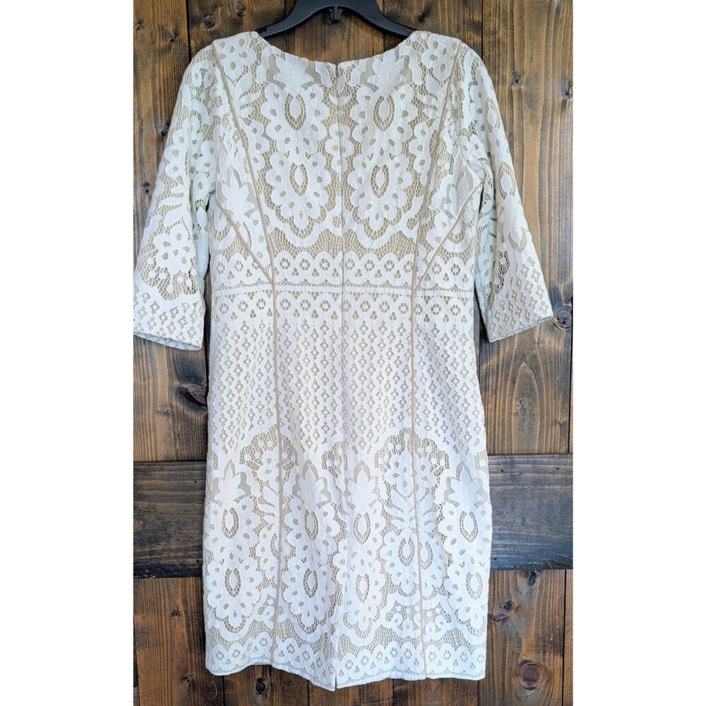 Antonio Melani Sheath Dress Women's Off White Cream Lace Nude Lining 3/4 Sleeve - Picture 3 of 9